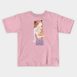 Cute Girl Playing With cats Kids T-Shirt